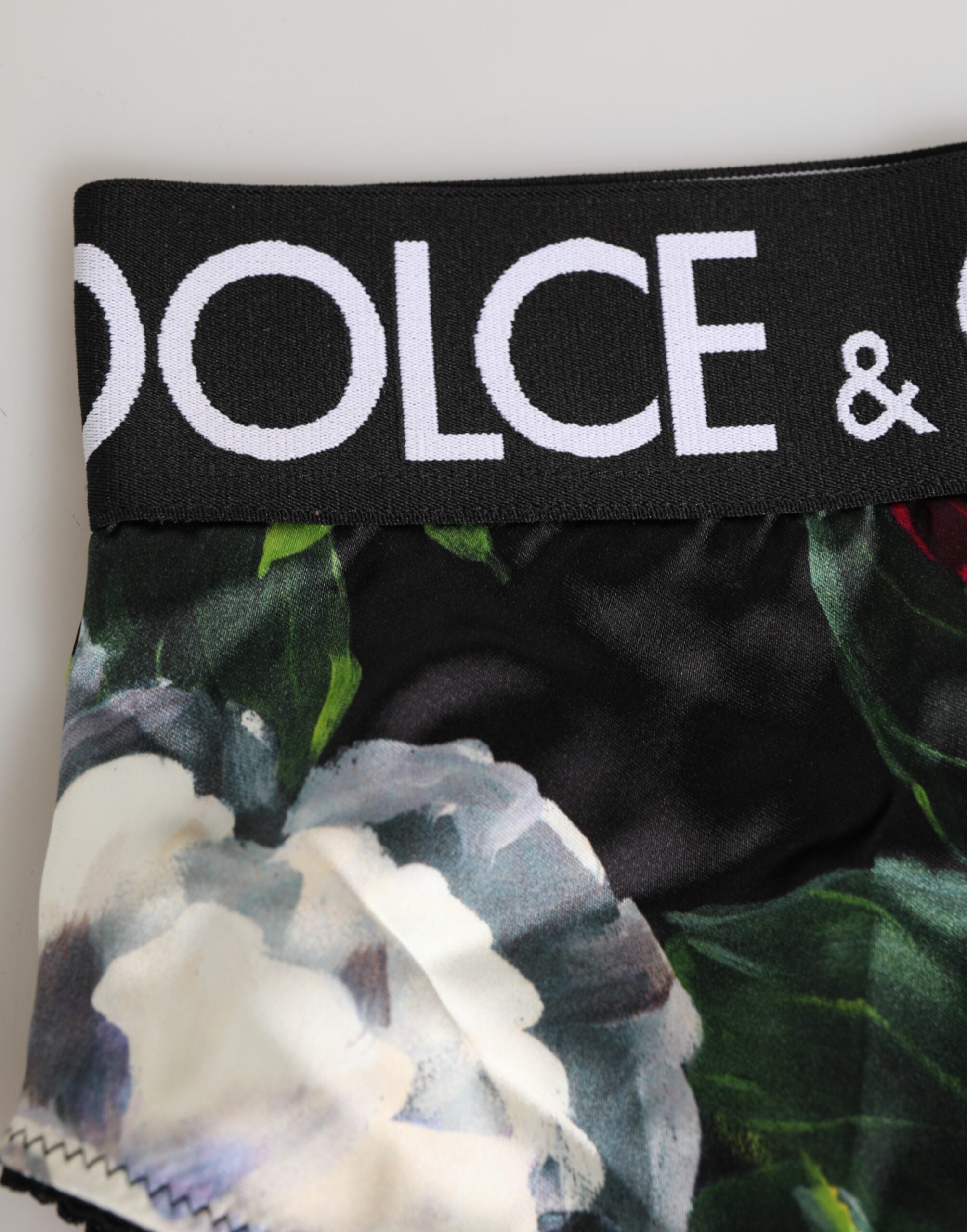 Dolce & Gabbana Schwarzer Slip mit Blumenmuster und hoher Taille
