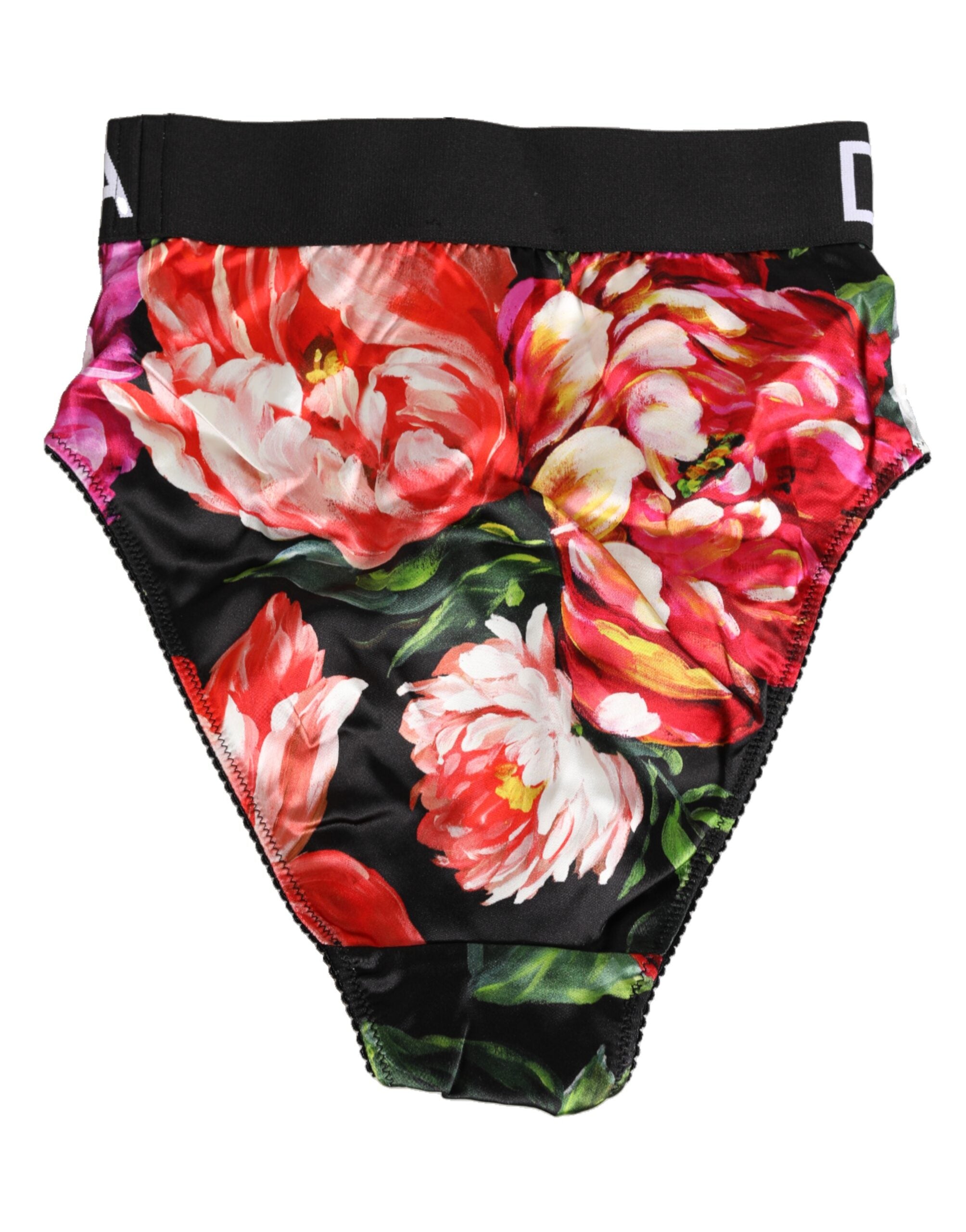 Dolce & Gabbana Schwarzer Slip mit Blumenmuster und hoher Taille