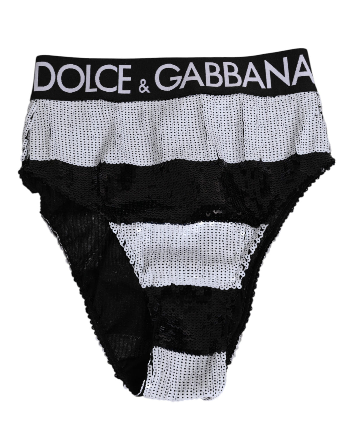 Dolce & Gabbana Schwarze weiße Pailletten High Waist Höschen Unterwäsche