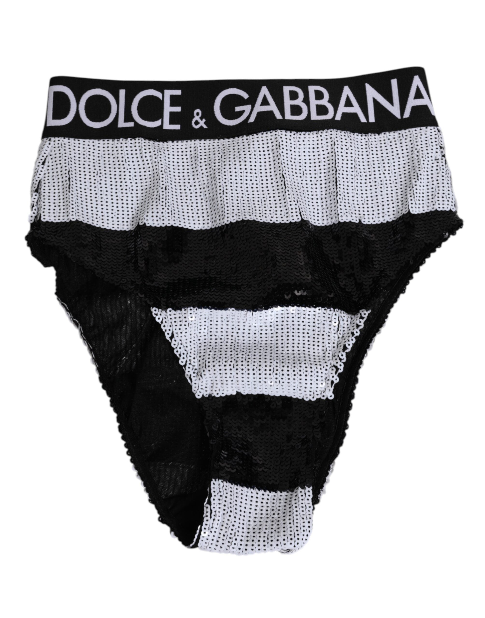 Dolce & Gabbana Schwarze weiße Pailletten High Waist Höschen Unterwäsche