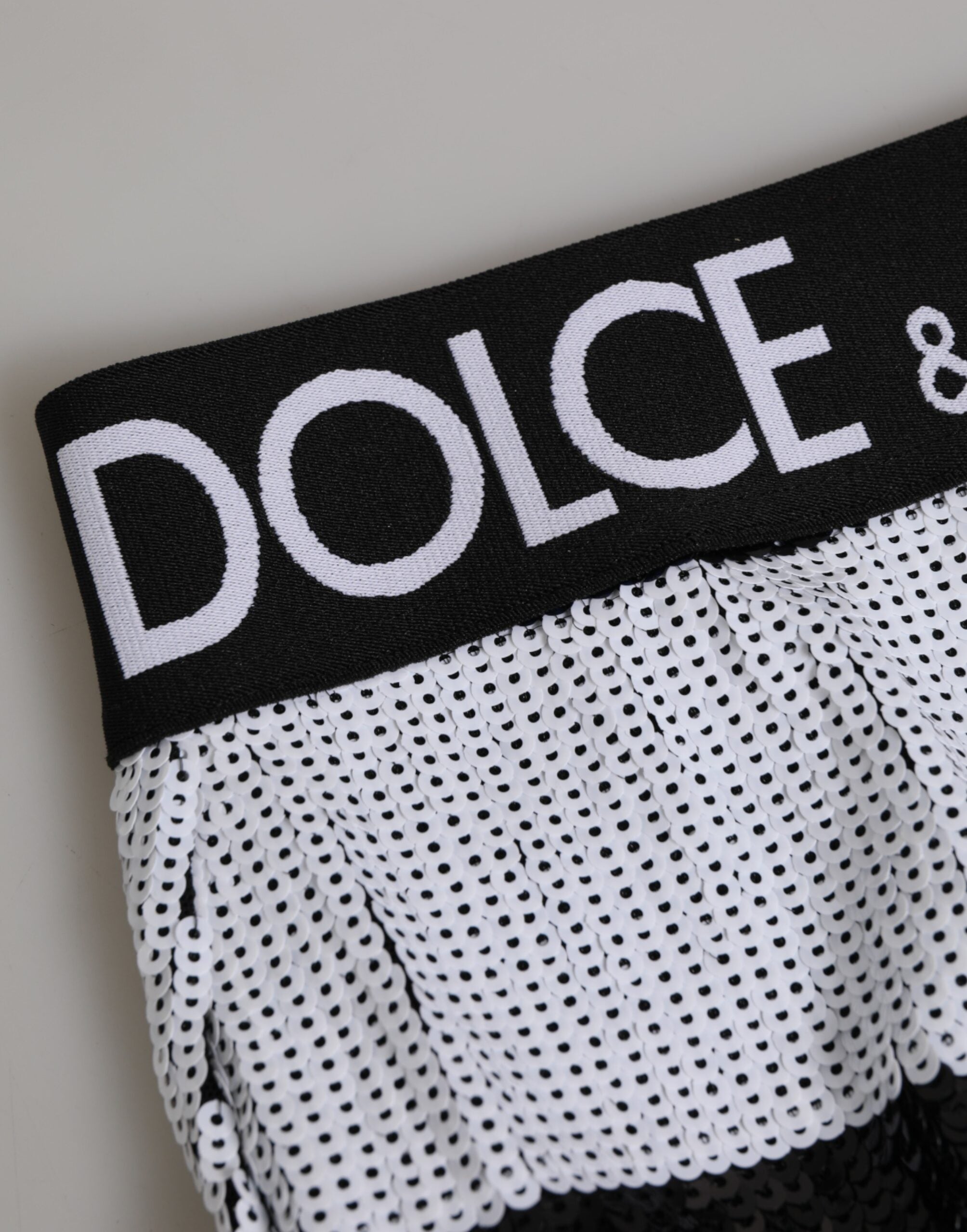 Dolce & Gabbana Schwarze weiße Pailletten High Waist Höschen Unterwäsche