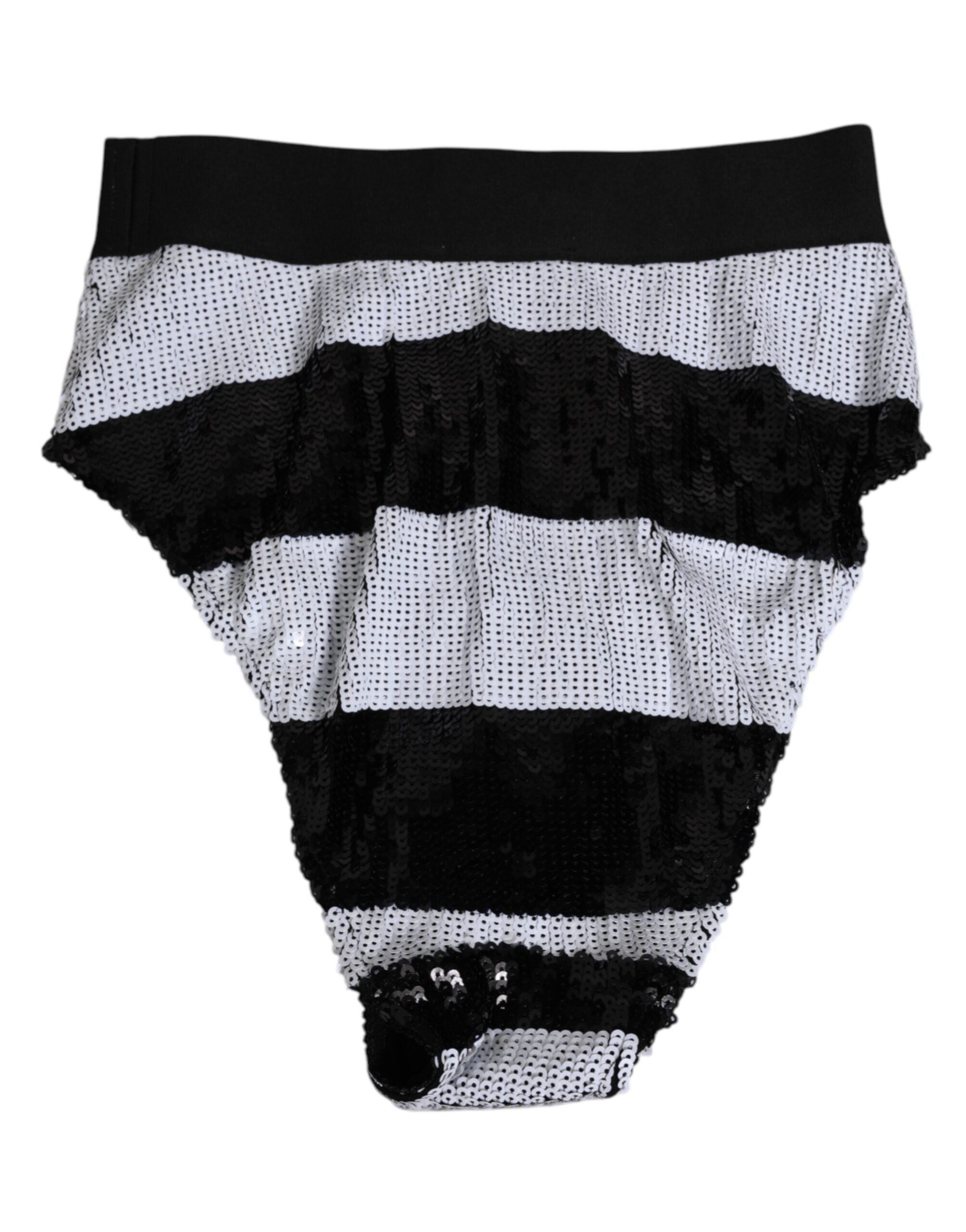 Dolce & Gabbana Schwarze weiße Pailletten High Waist Höschen Unterwäsche