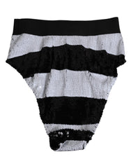 Dolce & Gabbana Schwarze weiße Pailletten High Waist Höschen Unterwäsche
