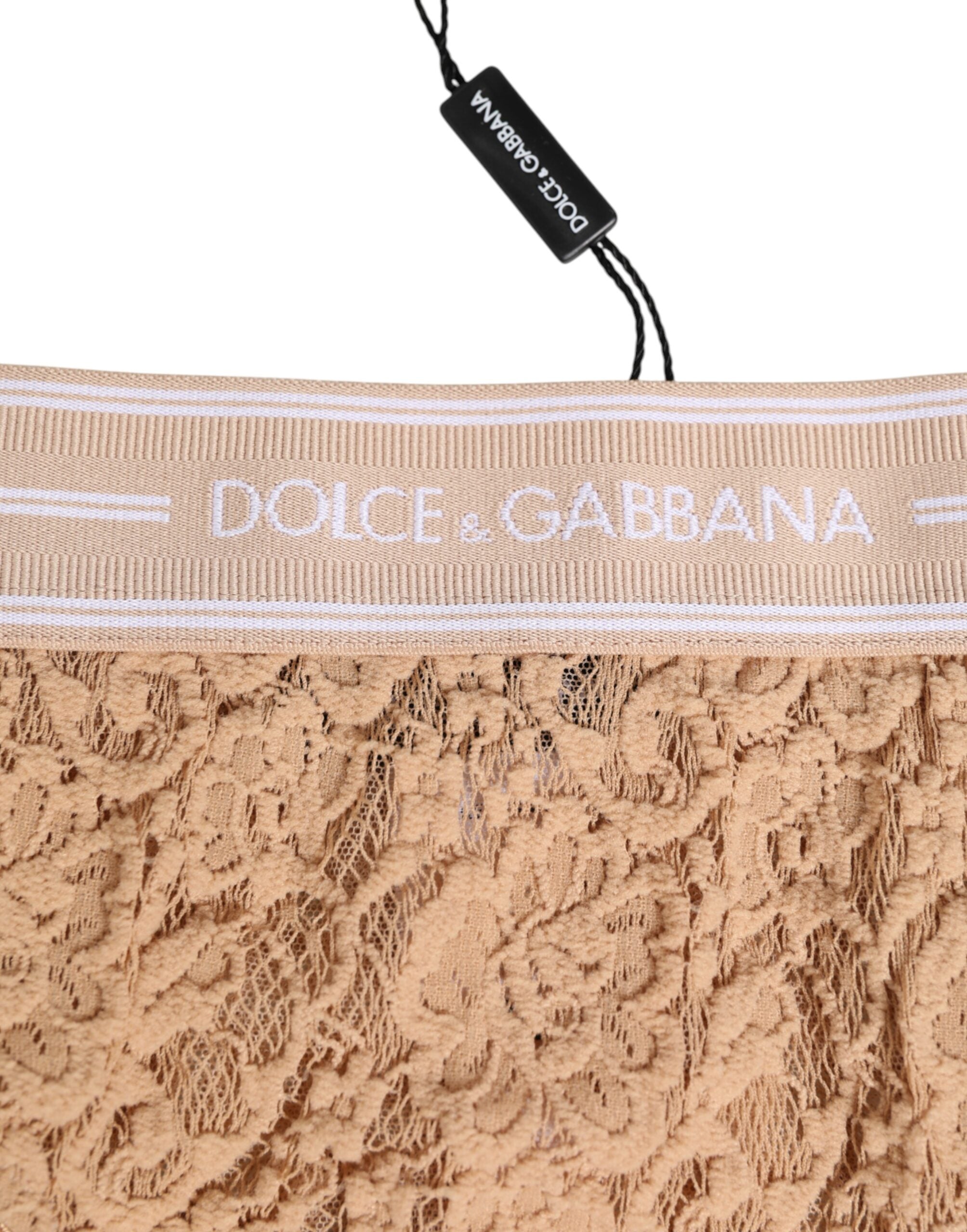 Dolce & Gabbana Beige Spitzen-Nylon-Höschen mit hoher Taille Unterwäsche