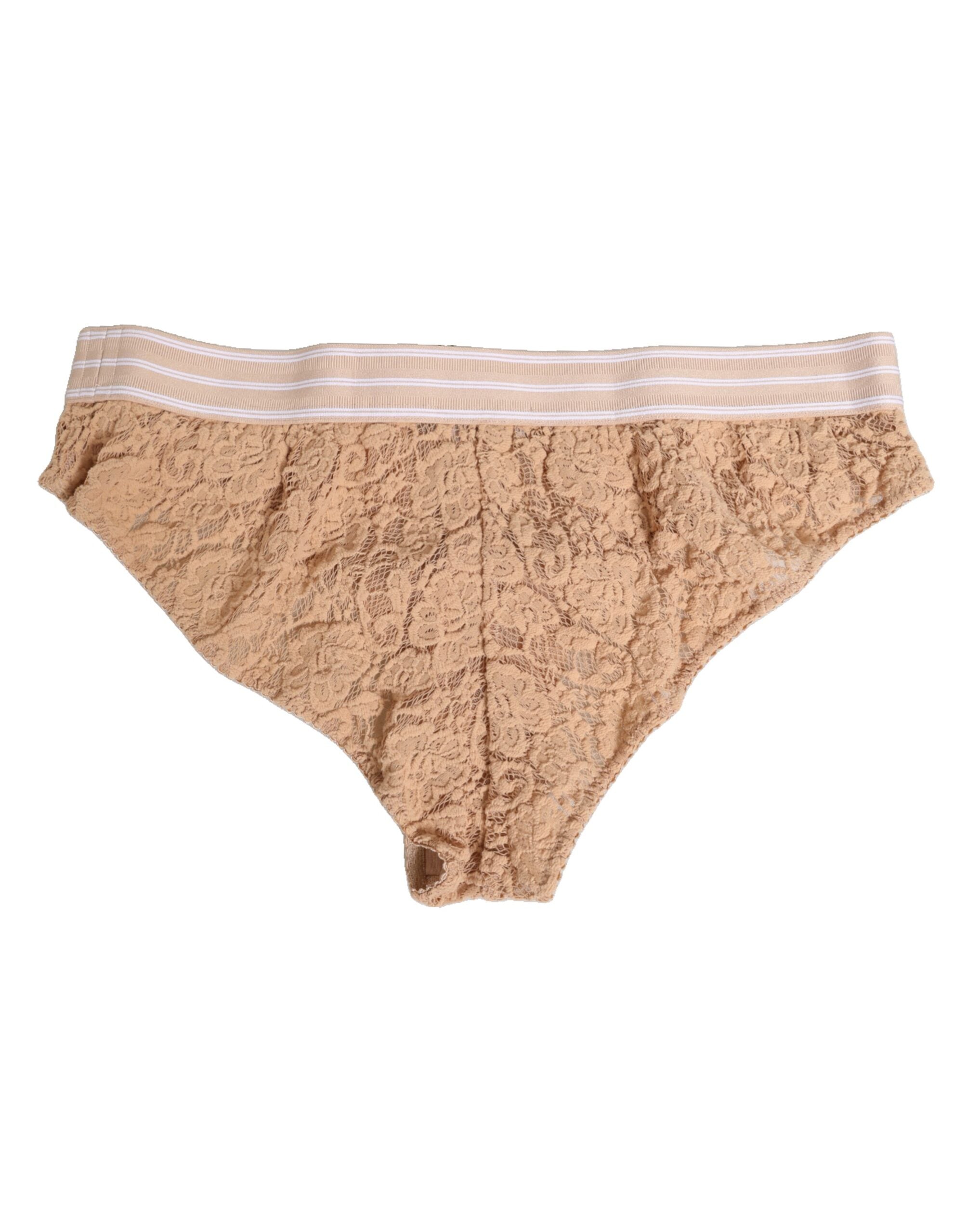 Dolce & Gabbana Beige Spitzen-Nylon-Höschen mit hoher Taille Unterwäsche