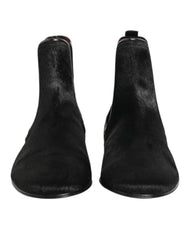 Dolce & Gabbana Black Leather Fur Men CHELSEA Boots Shoes