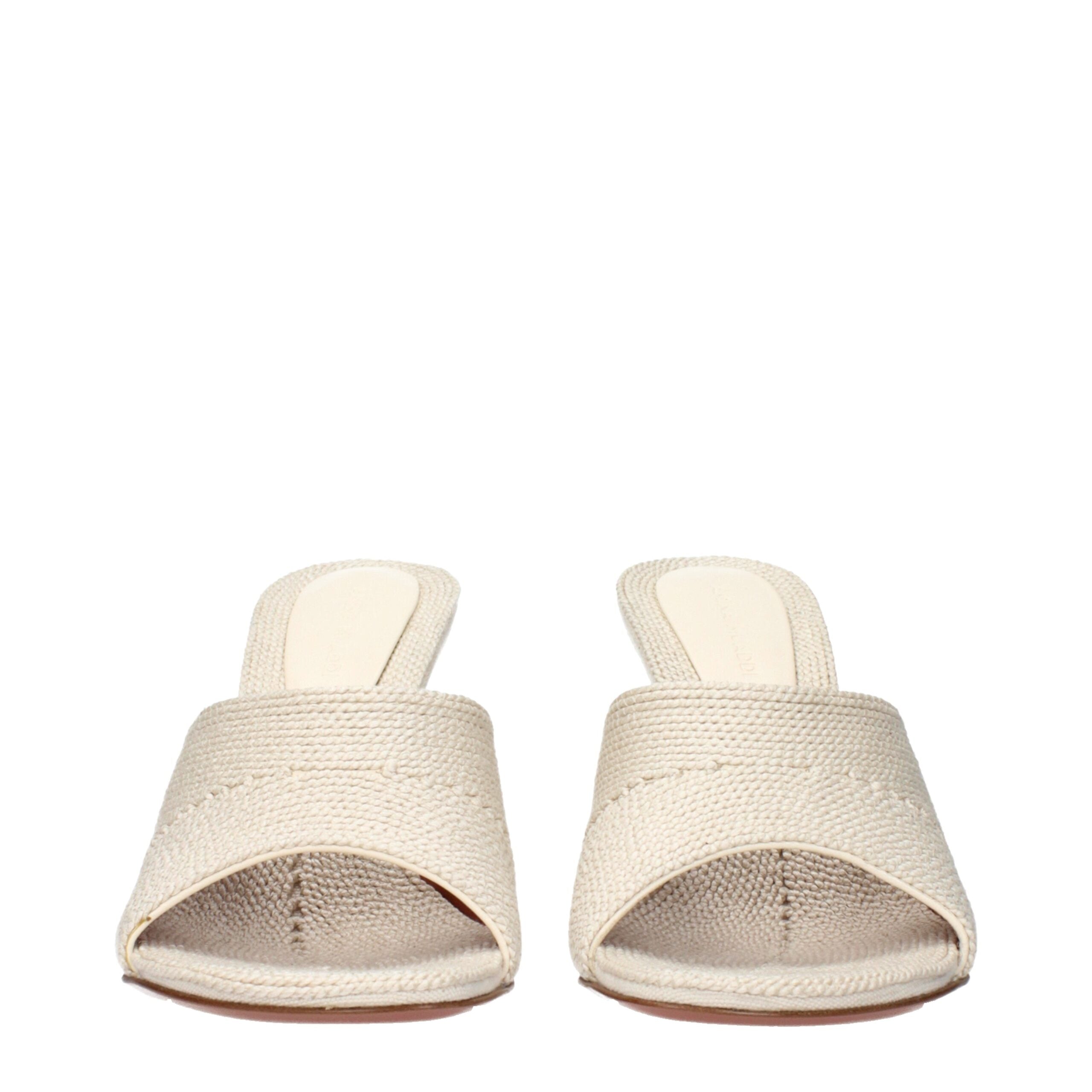 Amina Muaddi Beige Stoff-Slipper