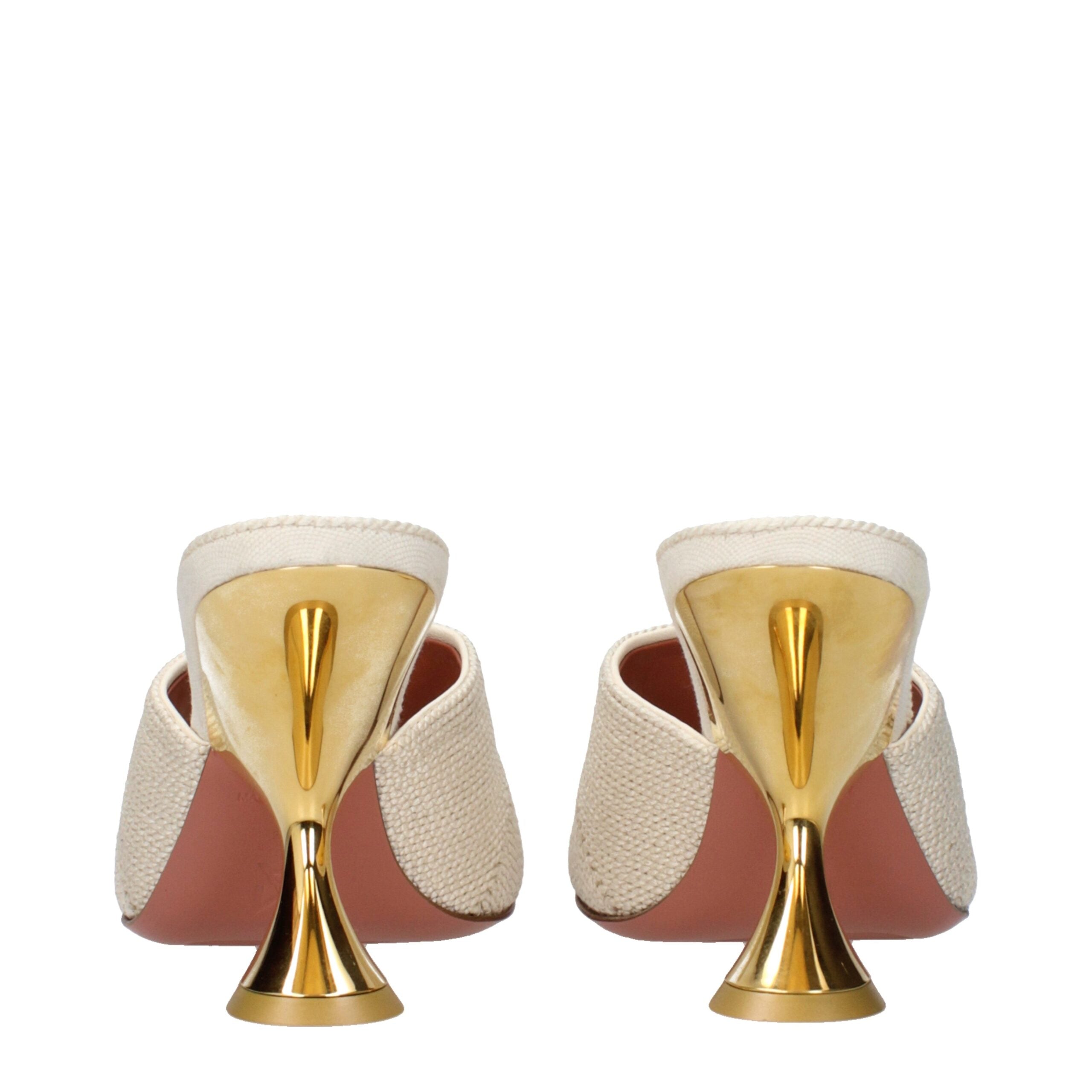 Amina Muaddi Beige Stoff-Slipper