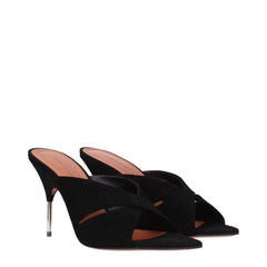 Amina Muaddi Zwart Leren Stiletto Hak Sandalen