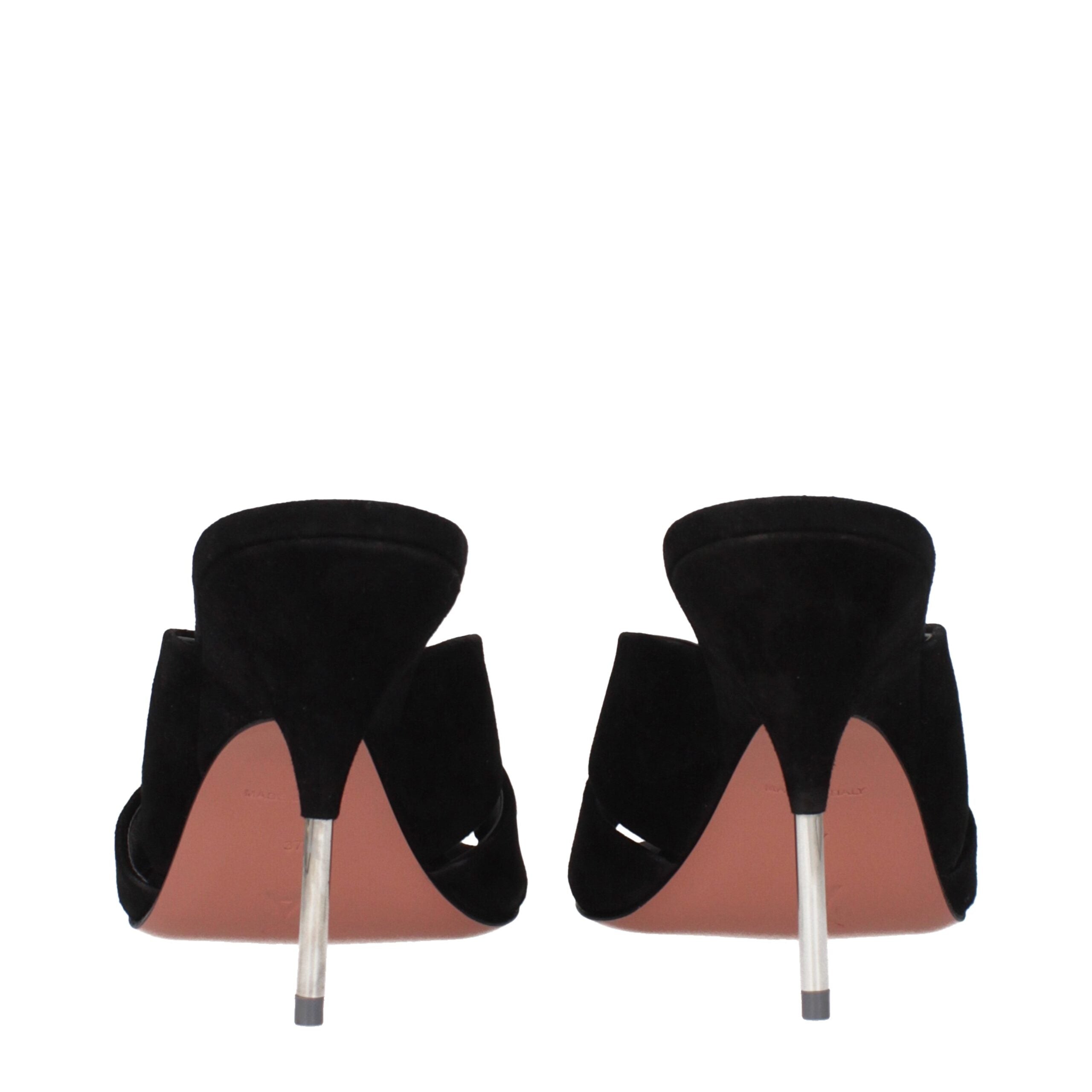 Amina Muaddi Zwart Leren Stiletto Hak Sandalen
