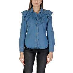 Alleen blauwe katoenen blouse