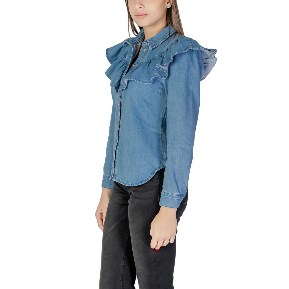 Alleen blauwe katoenen blouse