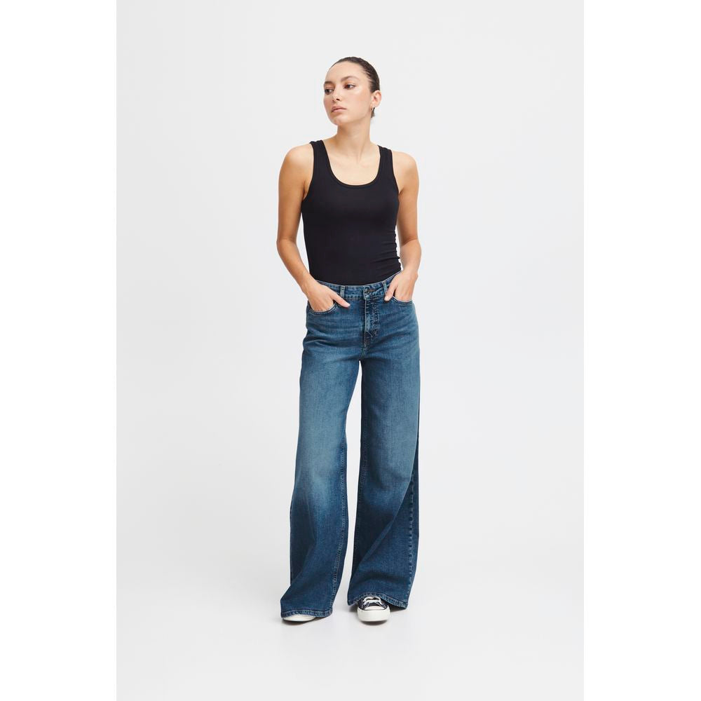 ICHI Blue Cotton Bootcut Jeans