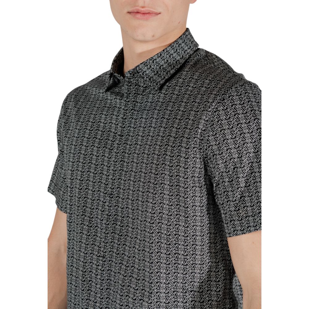 Armani Exchange Schwarzes kurzärmeliges Baumwollhemd