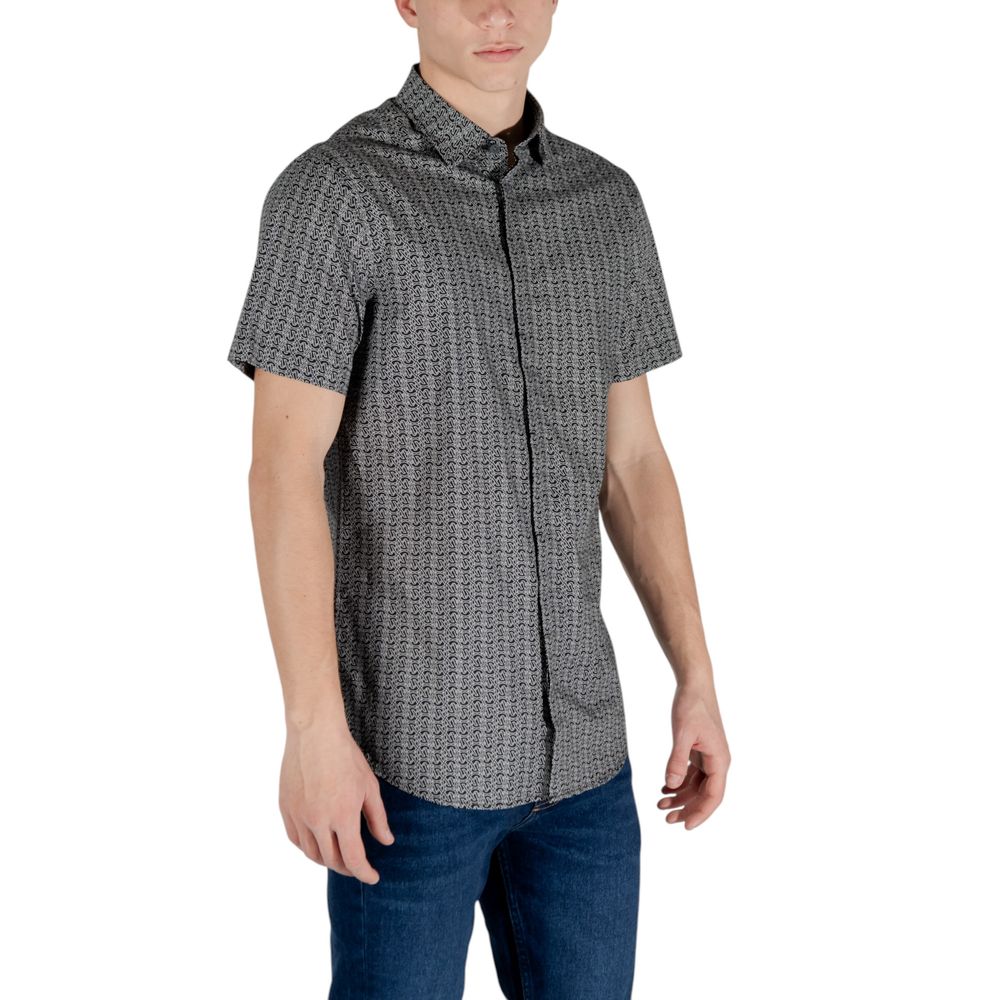 Armani Exchange Schwarzes kurzärmeliges Baumwollhemd
