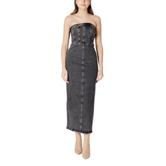 ICHI Schwarzes Baumwoll-Midikleid