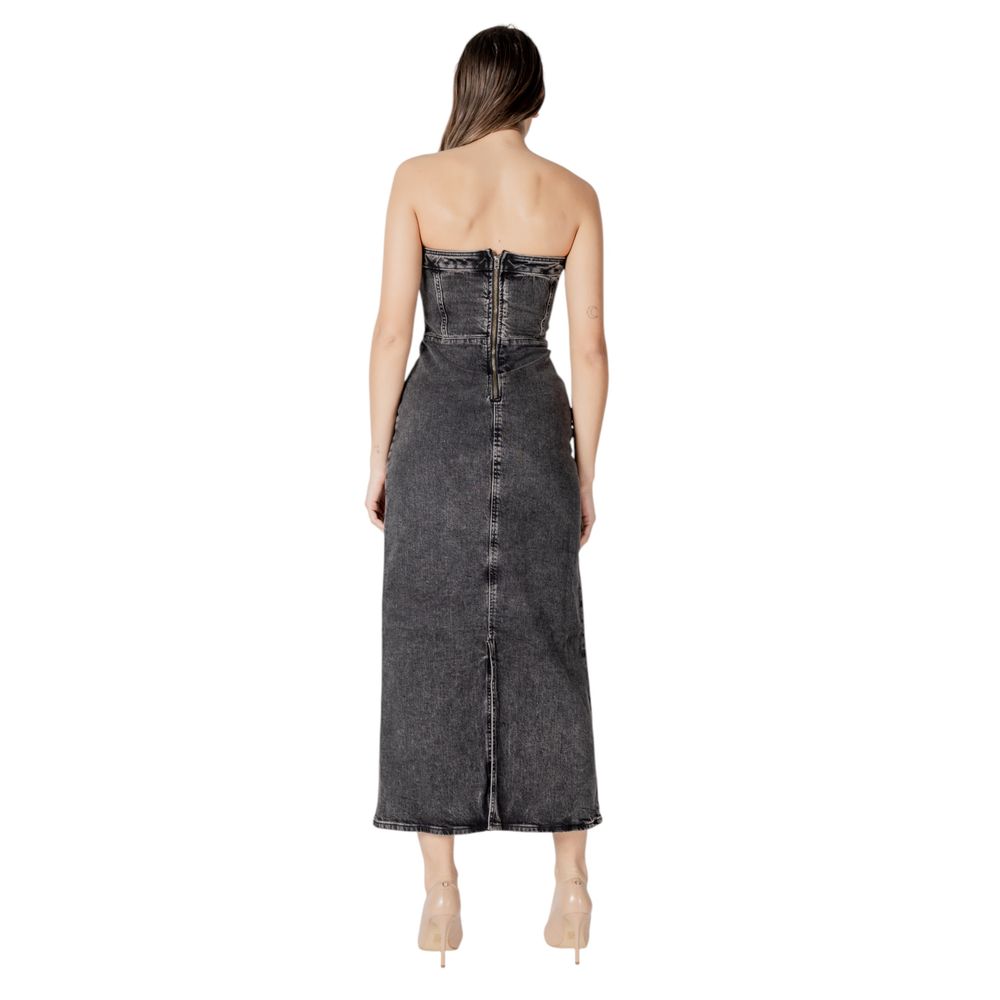 ICHI Schwarzes Baumwoll-Midikleid