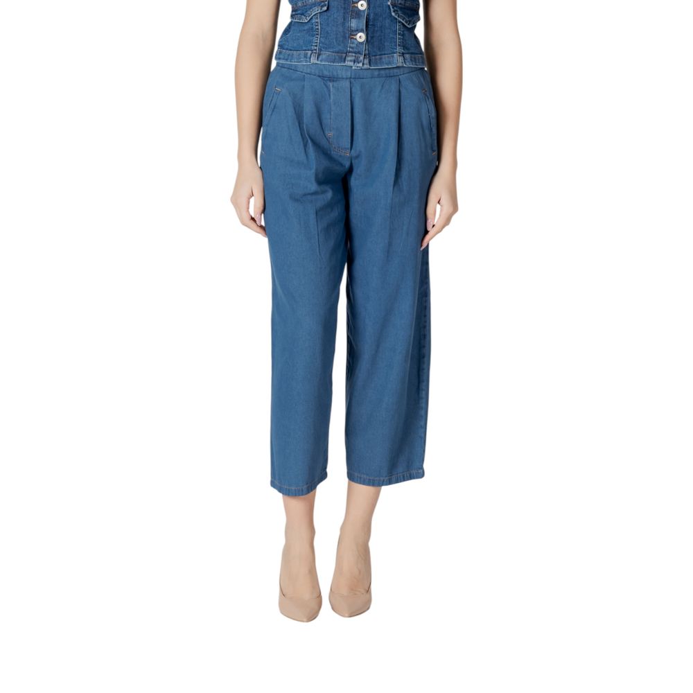 ICHI Blue Cropped Jeans aus Baumwolle