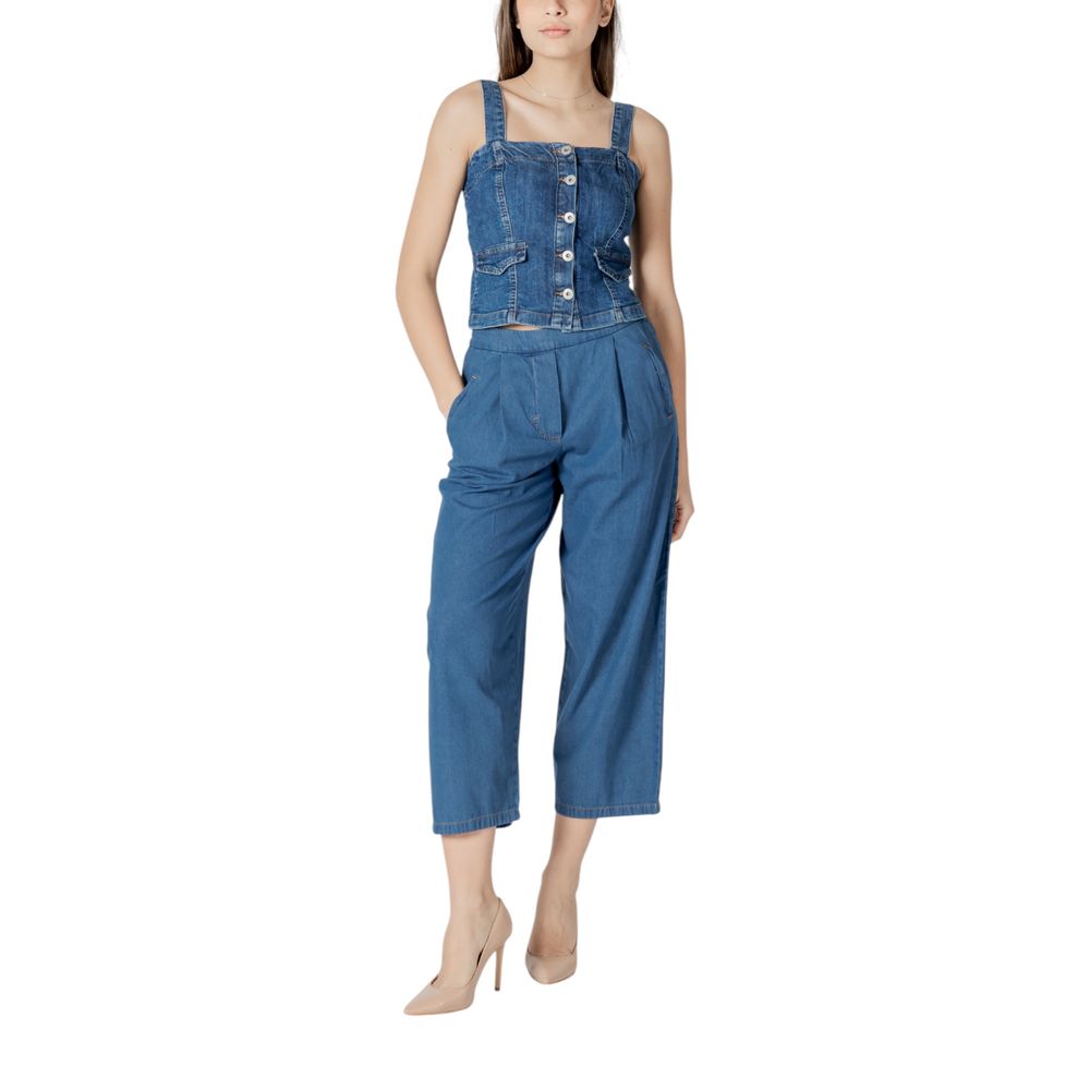 ICHI Blue Cropped Jeans aus Baumwolle