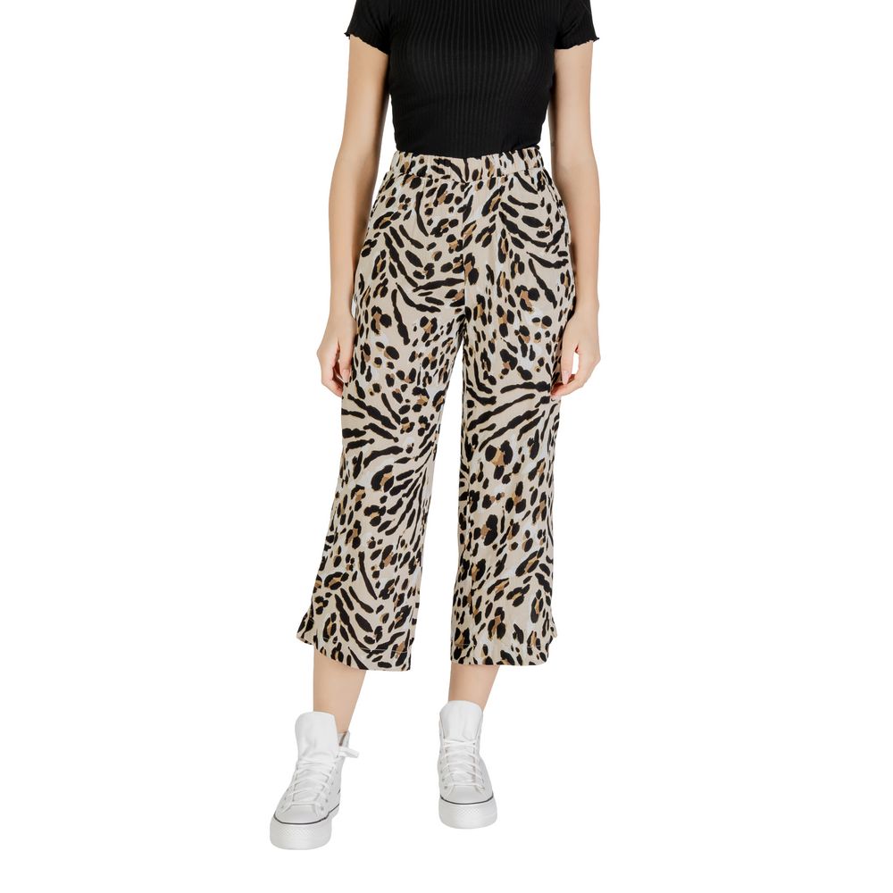 ICHI Beige Viscose Cropped Broek