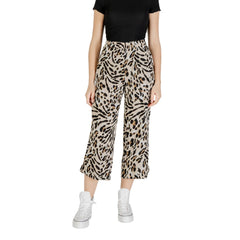 ICHI Beige Viscose Cropped Broek
