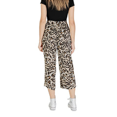 ICHI Beige Viscose Cropped Broek