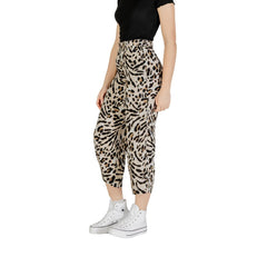 ICHI Beige Viscose Cropped Broek