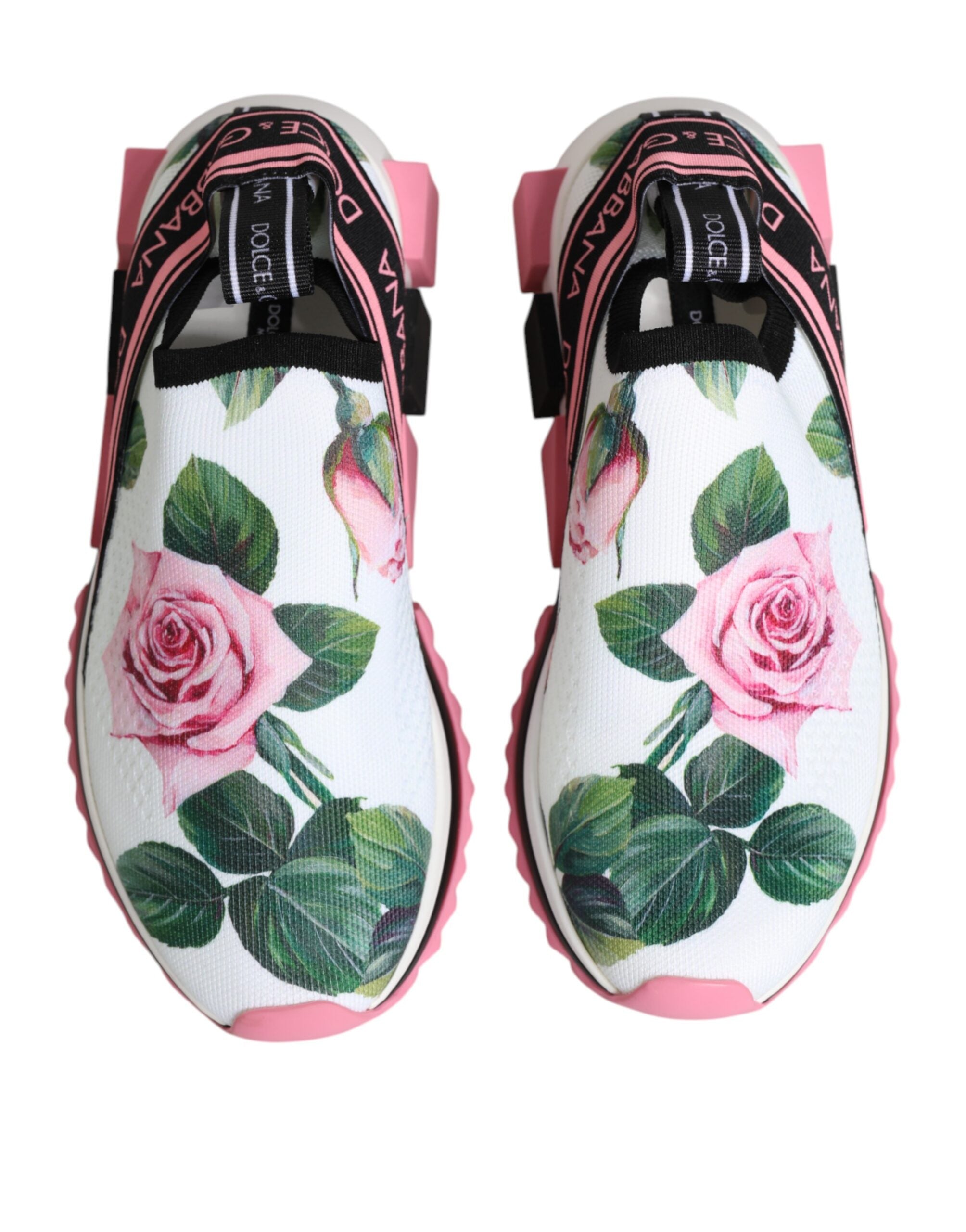 Dolce & Gabbana Weiße Sorrento Sneakers mit Rosen-Print