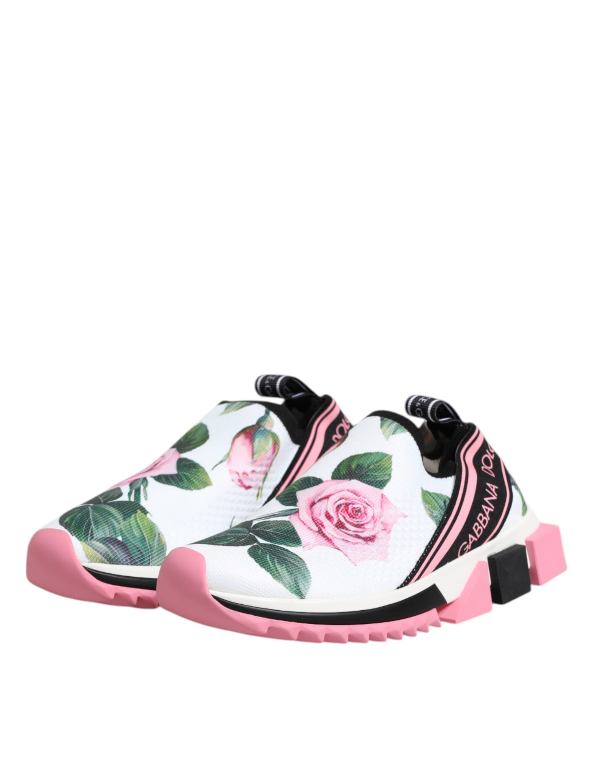 Dolce & Gabbana Weiße Sorrento Sneakers mit Rosen-Print