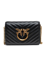 PINKO Black Leather Love Click Mini Shoulder Bag