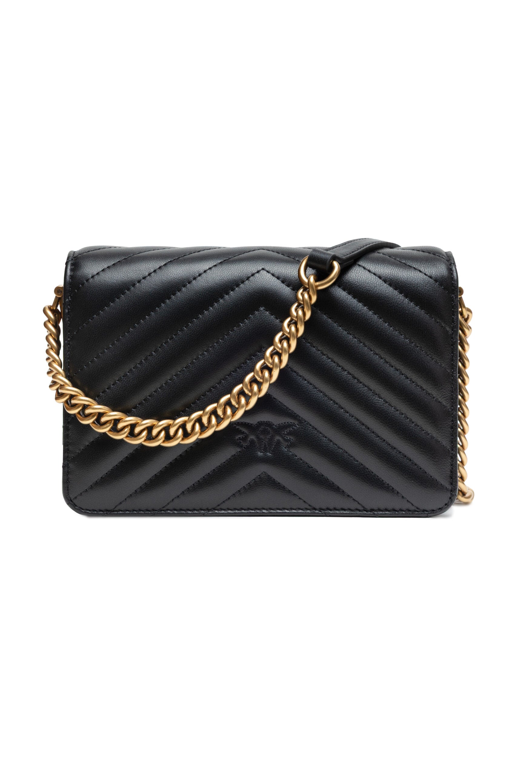PINKO Black Leather Love Click Mini Shoulder Bag