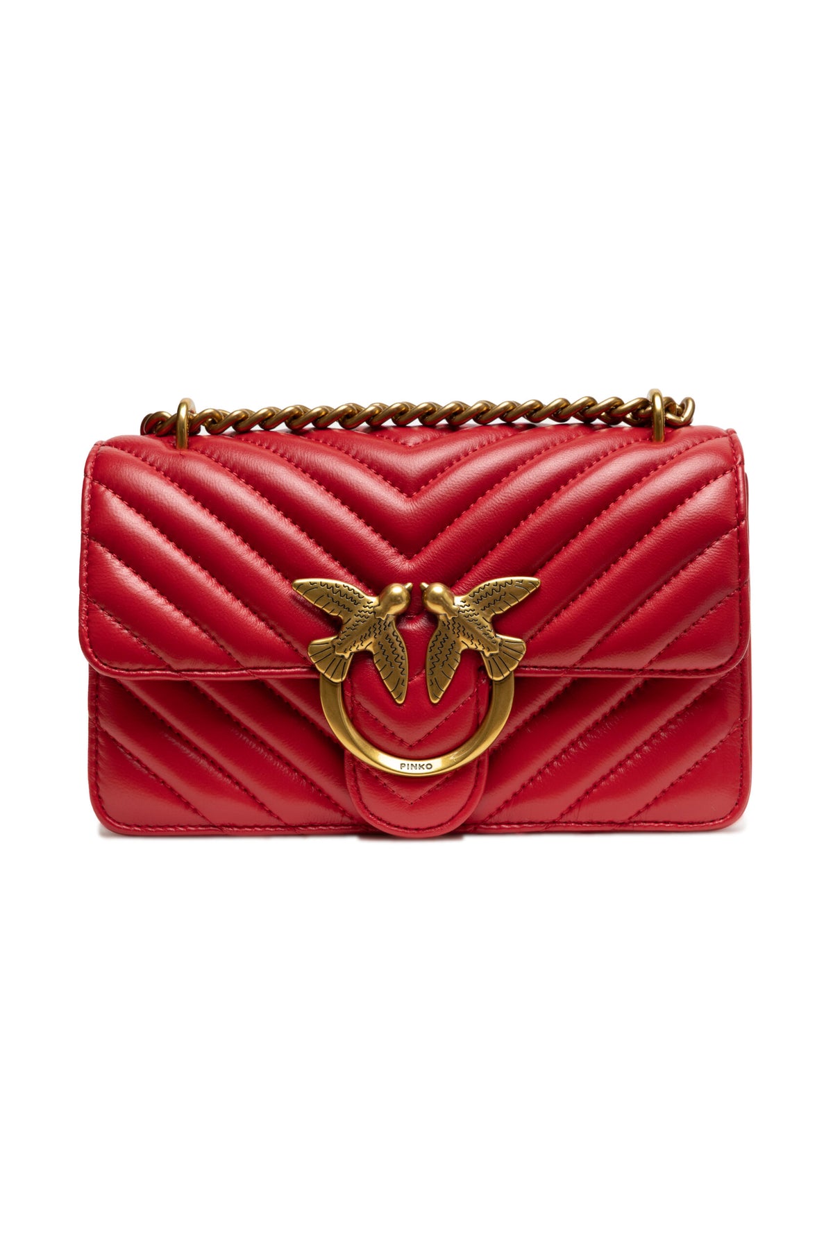 PINKO Red Leather Love One Mini Shoulder Bag