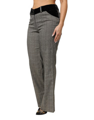 BENCIVENGA Graue Hose aus Wollmischung mit geradem Bein, Karomuster und Samtbund