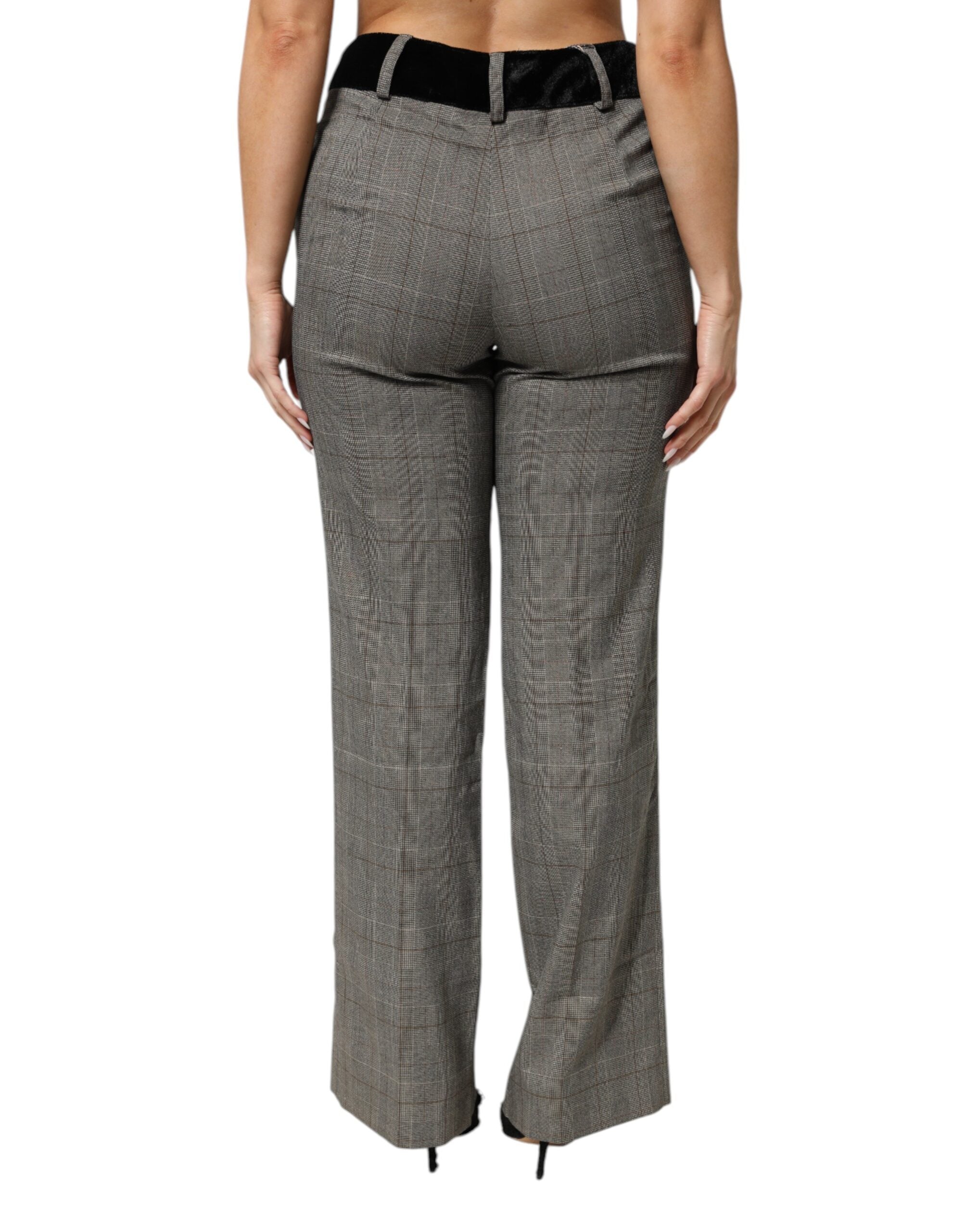 BENCIVENGA Graue Hose aus Wollmischung mit geradem Bein, Karomuster und Samtbund