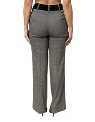 BENCIVENGA Graue Hose aus Wollmischung mit geradem Bein, Karomuster und Samtbund