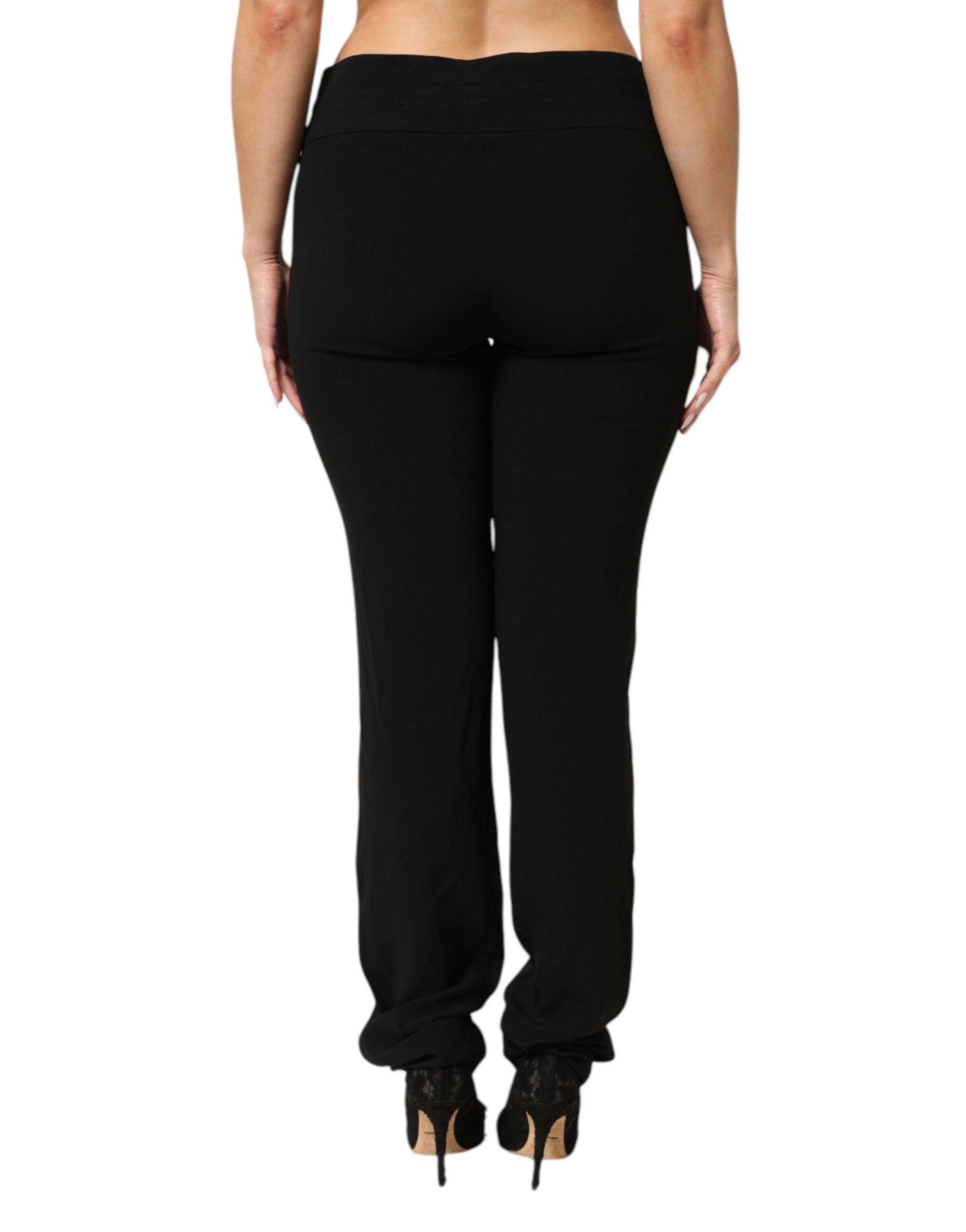 Exte Schwarze Hose aus Viskose-Acetat-Mischung mit geradem Bein und hoher Taille