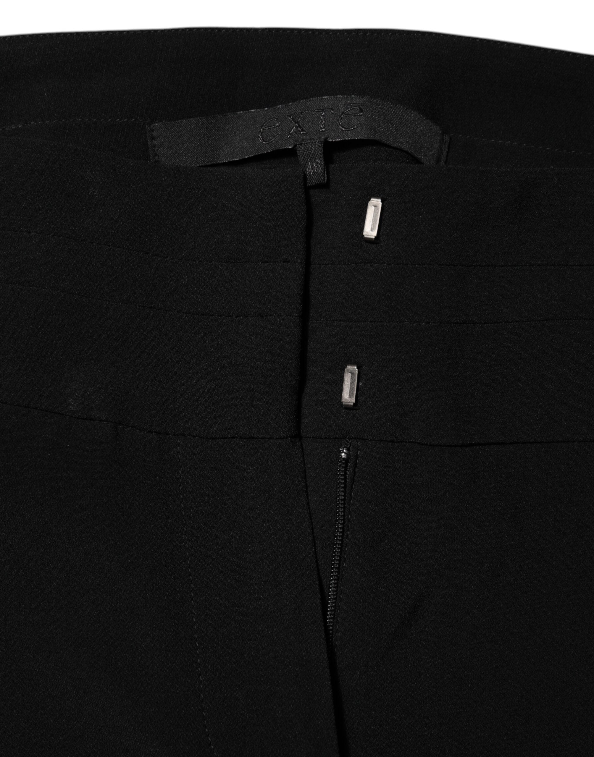 Exte Schwarze Hose aus Viskose-Acetat-Mischung mit geradem Bein und hoher Taille