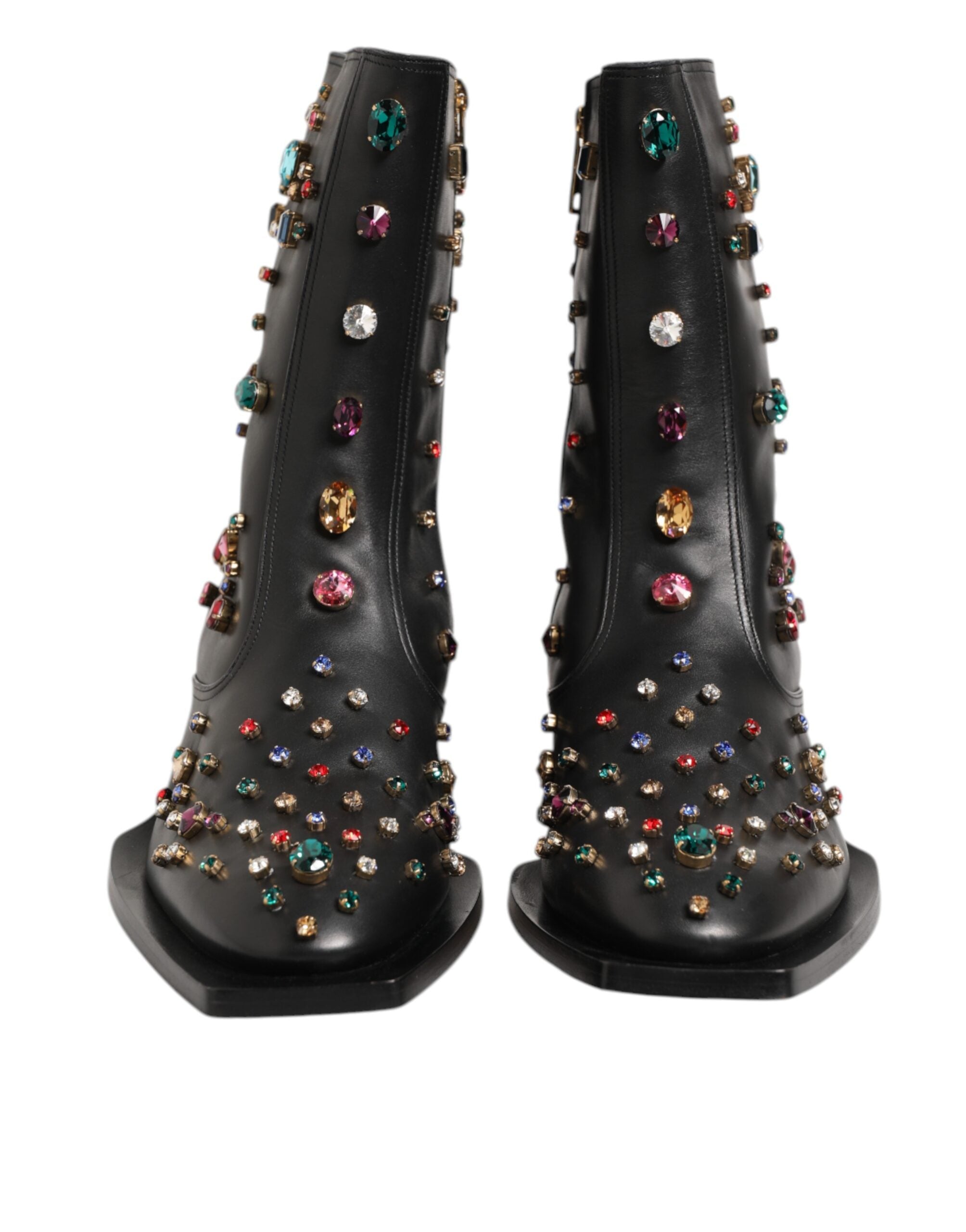 Dolce & Gabbana Black Crystal Embellished Men Short Boots Shoes