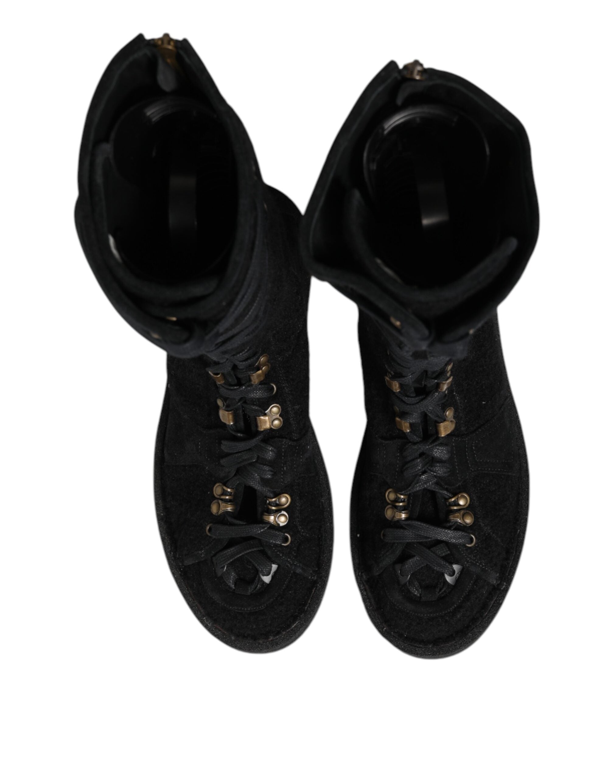 Dolce & Gabbana Schwarze Alpaka-Wolle Wildleder Mid-Calf Stiefel Schuhe