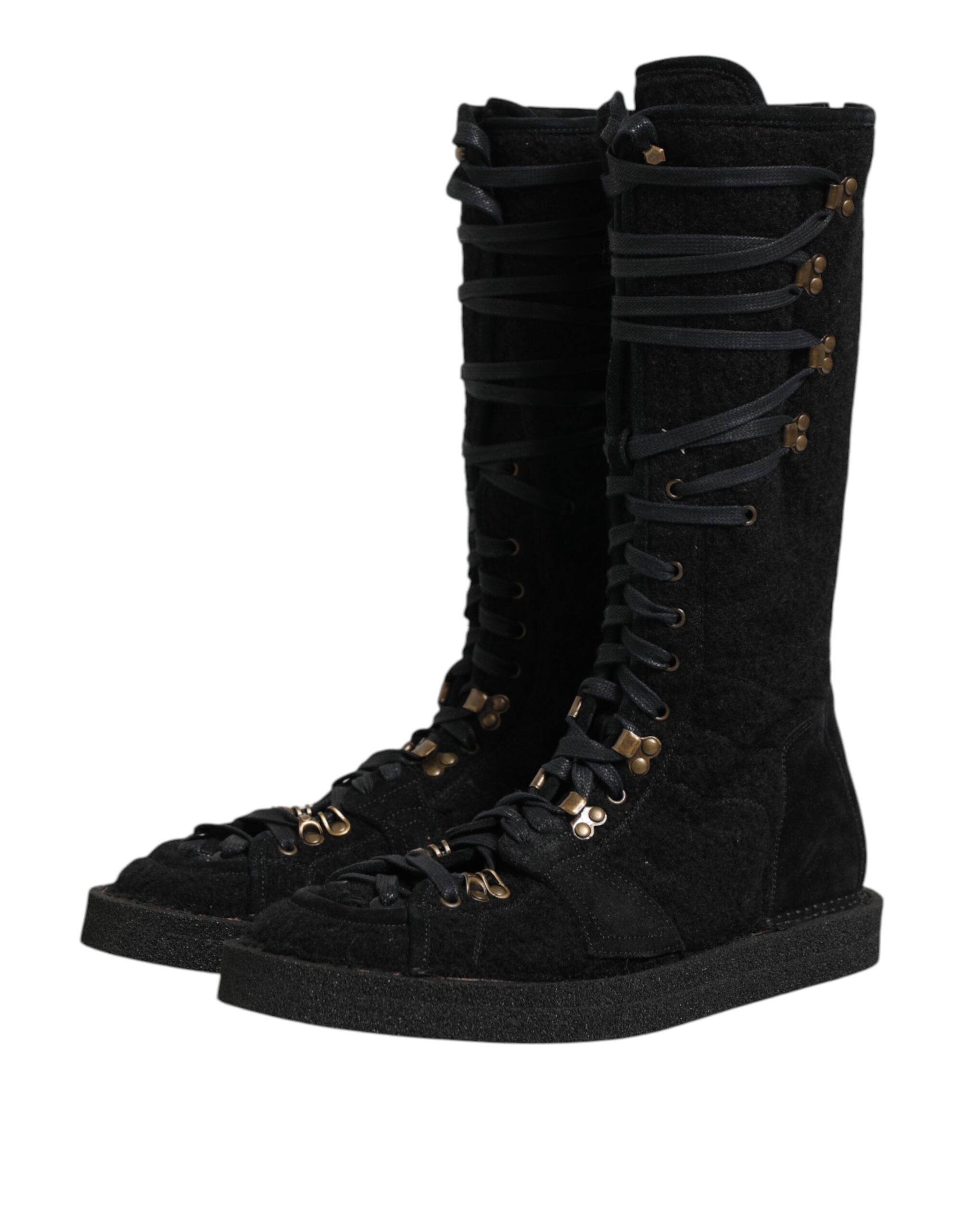 Dolce & Gabbana Schwarze Alpaka-Wolle Wildleder Mid-Calf Stiefel Schuhe
