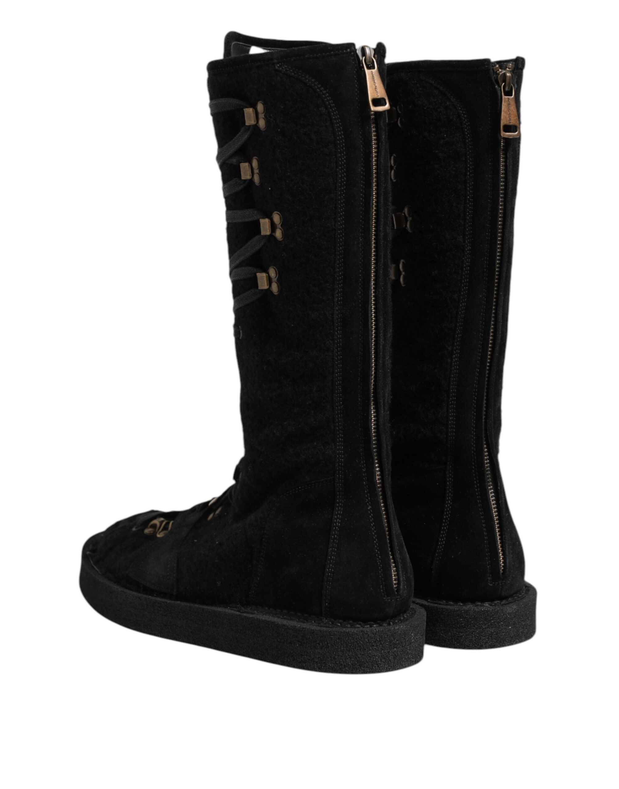 Dolce & Gabbana Schwarze Alpaka-Wolle Wildleder Mid-Calf Stiefel Schuhe