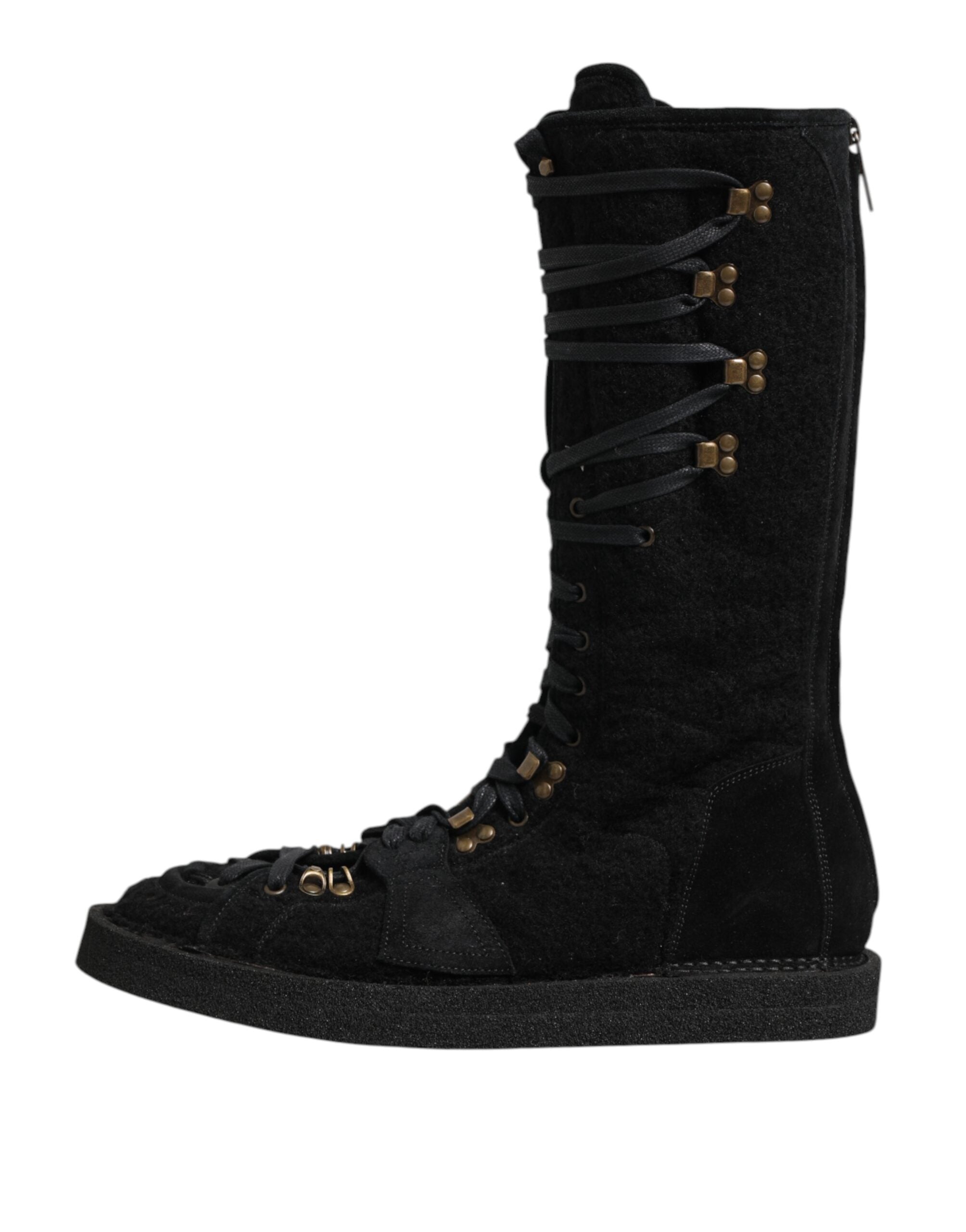 Dolce & Gabbana Schwarze Alpaka-Wolle Wildleder Mid-Calf Stiefel Schuhe