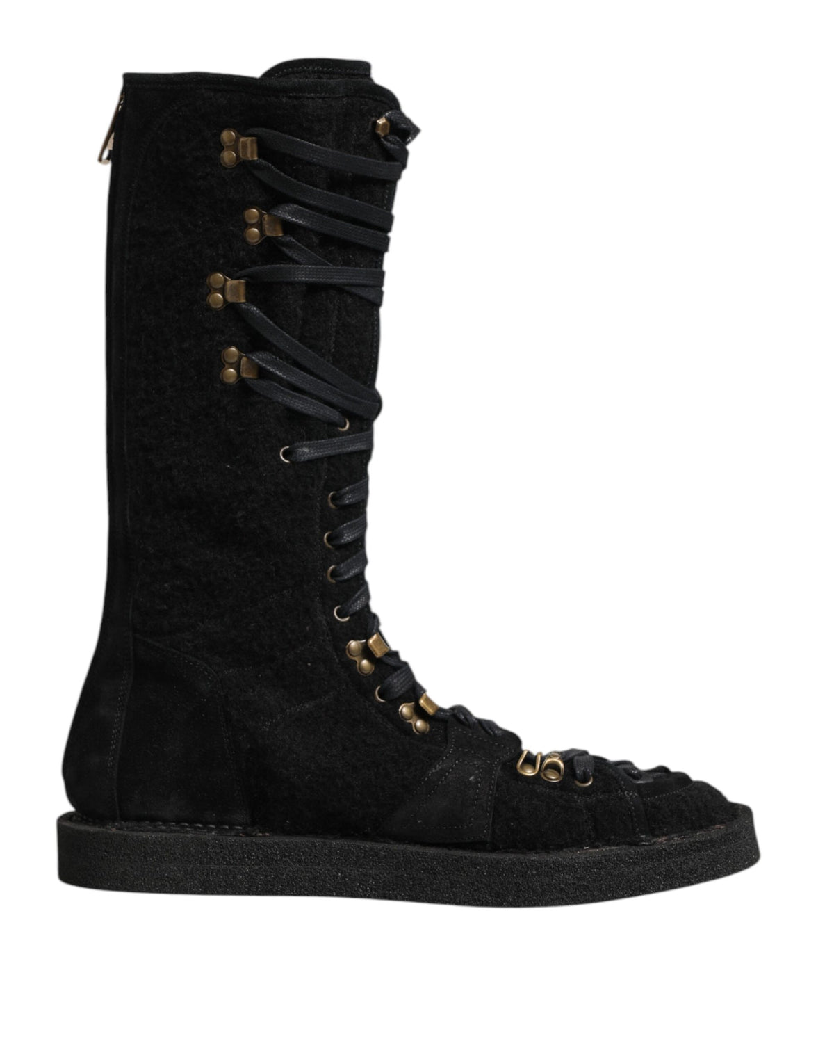 Dolce & Gabbana Schwarze Alpaka-Wolle Wildleder Mid-Calf Stiefel Schuhe