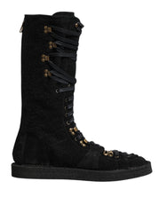 Dolce & Gabbana Schwarze Alpaka-Wolle Wildleder Mid-Calf Stiefel Schuhe