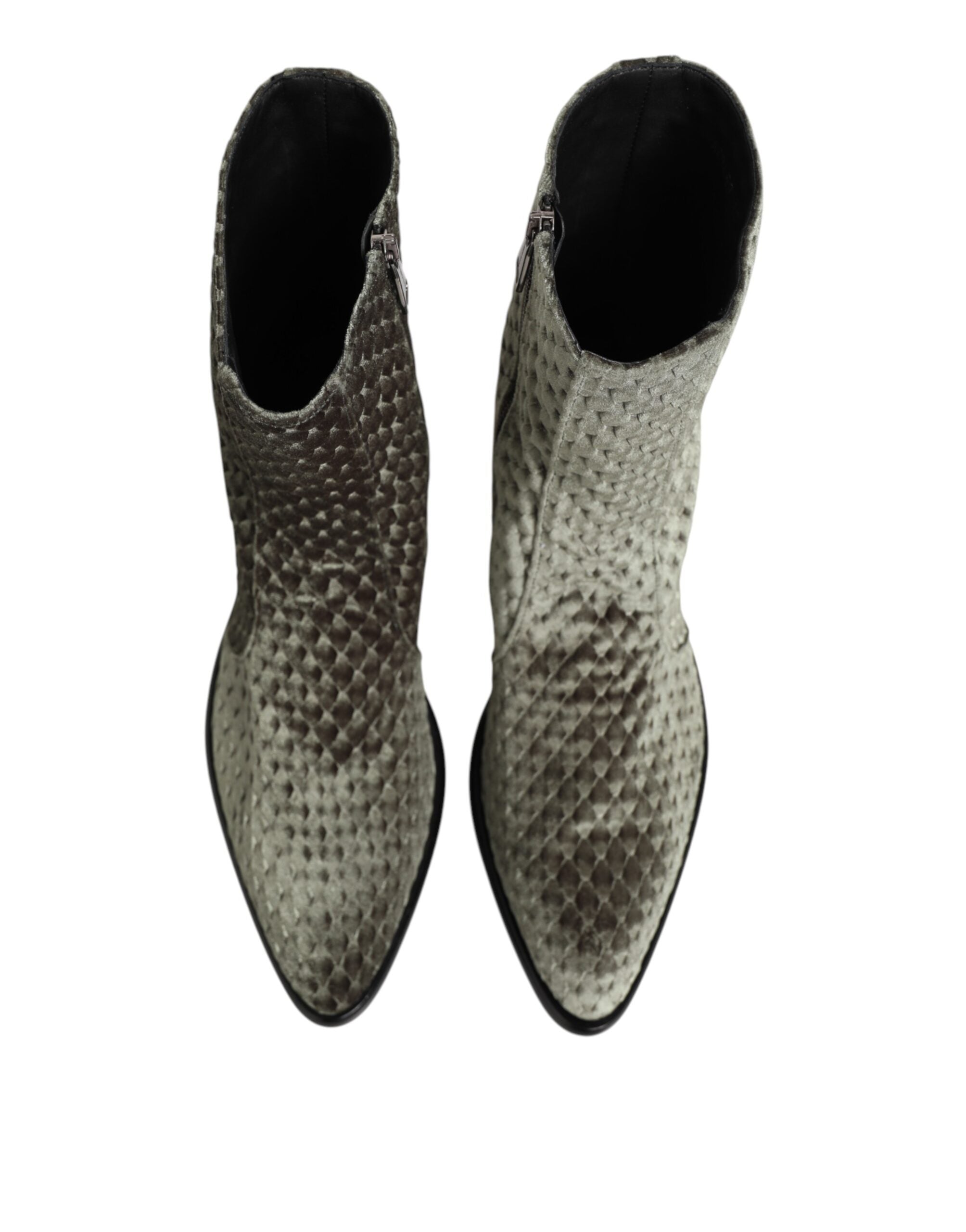 Dolce & Gabbana Graue knöchelhohe Stiefel aus Baumwollsamt