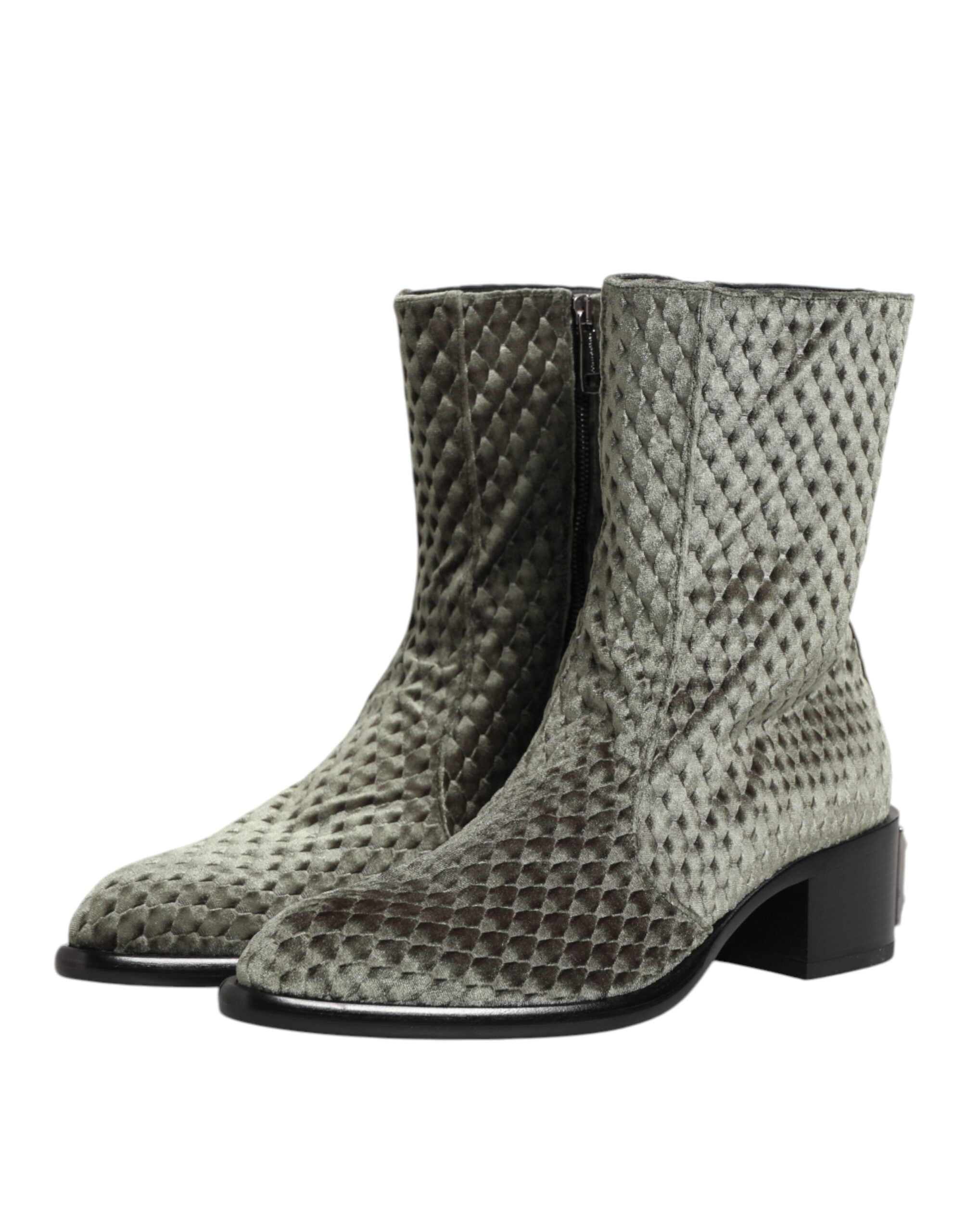 Dolce & Gabbana Graue knöchelhohe Stiefel aus Baumwollsamt