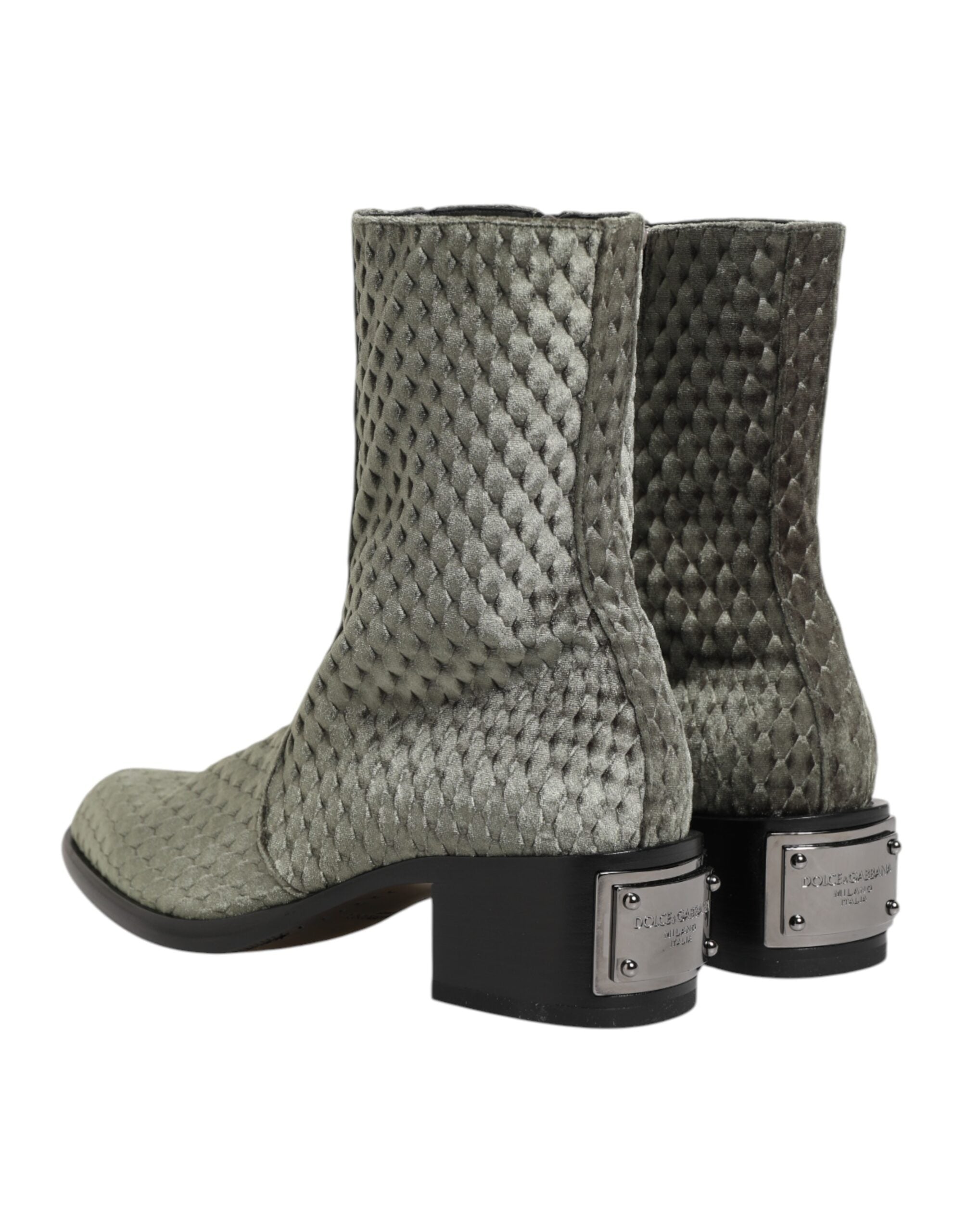 Dolce & Gabbana Graue knöchelhohe Stiefel aus Baumwollsamt