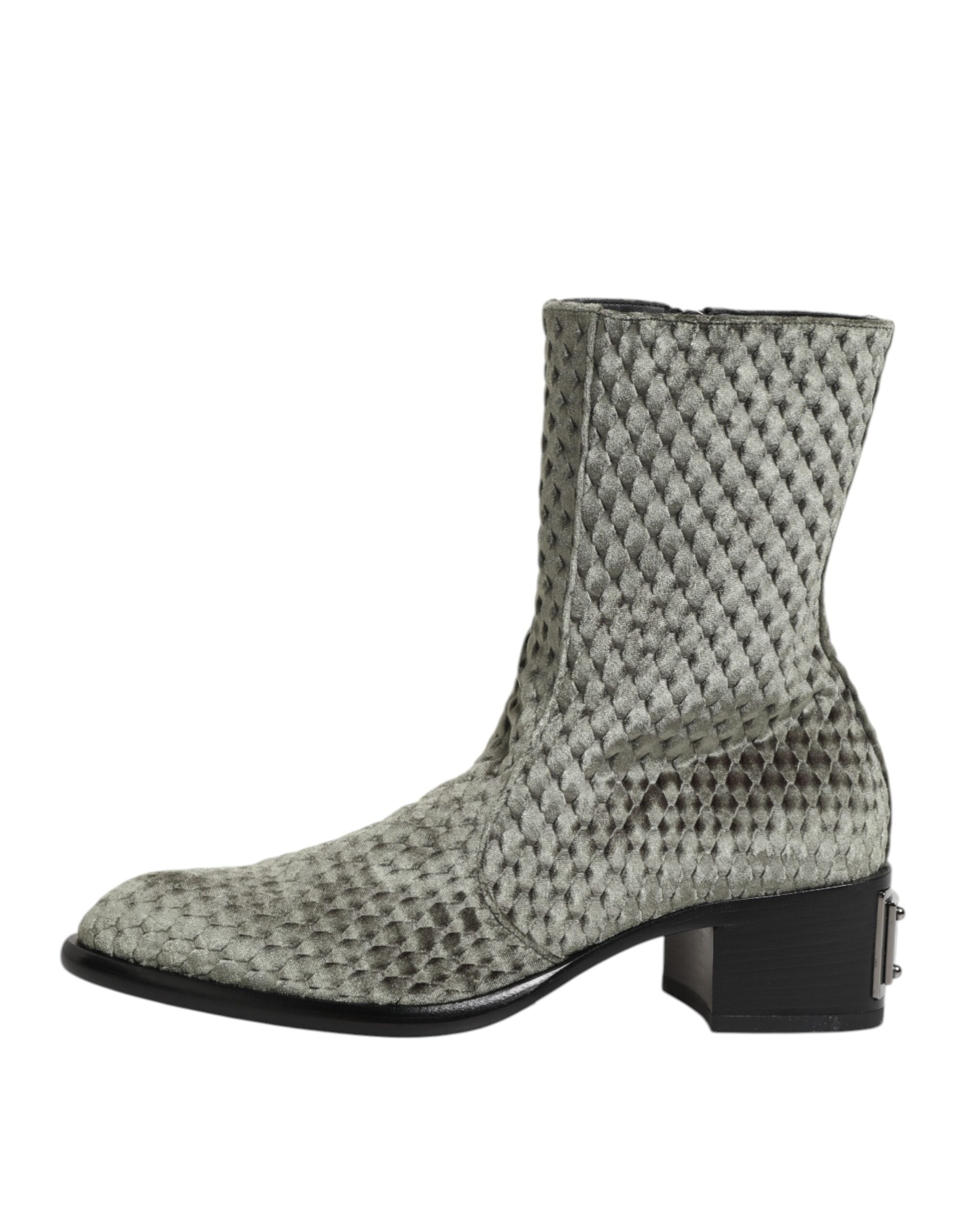 Dolce & Gabbana Graue knöchelhohe Stiefel aus Baumwollsamt