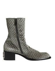 Dolce & Gabbana Graue knöchelhohe Stiefel aus Baumwollsamt