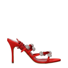Manolo Blahnik Rote Satin Stiletto-Sandalen